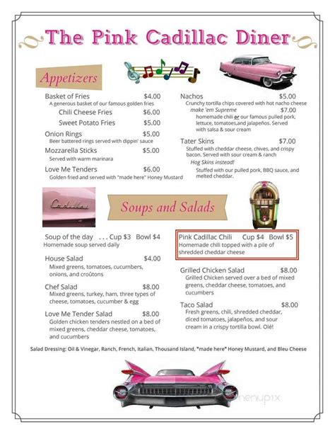 pink cadillac menu.